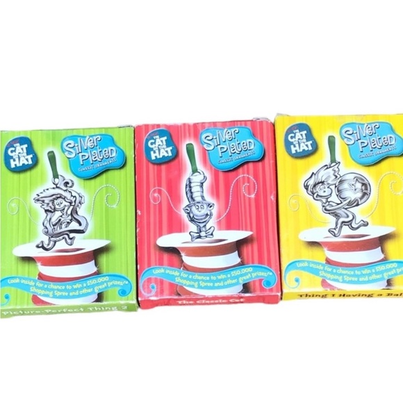 3 Dr. Seuss Cat In The Hat Silver Christmas Ornament - Picture 2 of 3